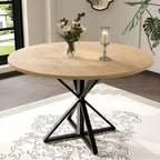 Table à manger ronde pour 4 personnes, table de salle à manger de 120 cm, table circulaire, table de salle à manger avec base en métal robuste, table de cuisine ronde pour salle à manger.