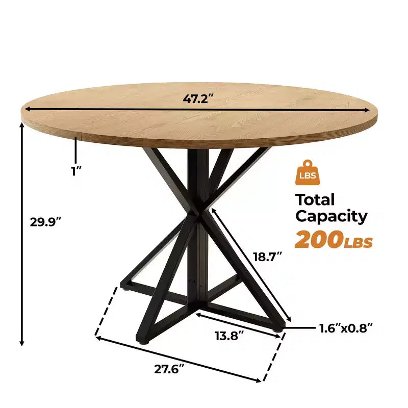 Table à manger ronde pour 4 personnes, table de salle à manger de 120 cm, table circulaire, table de salle à manger avec base en métal robuste, table de cuisine ronde pour salle à manger.