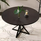 Table à manger ronde pour 4 personnes, table de salle à manger de 120 cm, table circulaire, table de salle à manger avec base en métal robuste, table de cuisine ronde pour salle à manger.