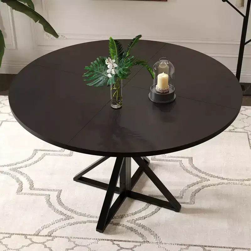Table à manger ronde pour 4 personnes, table de salle à manger de 120 cm, table circulaire, table de salle à manger avec base en métal robuste, table de cuisine ronde pour salle à manger.