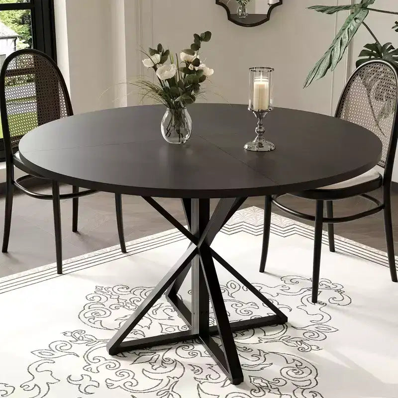 Table à manger ronde pour 4 personnes, table de salle à manger de 120 cm, table circulaire, table de salle à manger avec base en métal robuste, table de cuisine ronde pour salle à manger.