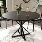Table à manger ronde pour 4 personnes, table de salle à manger de 120 cm, table circulaire, table de salle à manger avec base en métal robuste, table de cuisine ronde pour salle à manger.