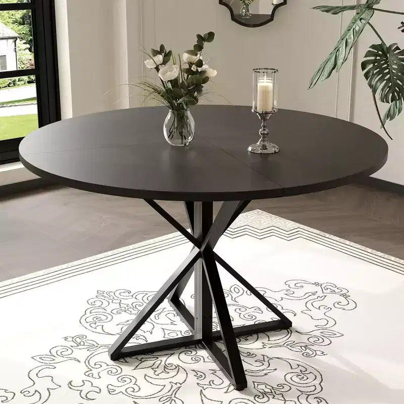 Table à manger ronde pour 4 personnes, table de salle à manger de 120 cm, table circulaire, table de salle à manger avec base en métal robuste, table de cuisine ronde pour salle à manger.