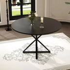 Table à manger ronde pour 4 personnes, table de salle à manger de 120 cm, table circulaire, table de salle à manger avec base en métal robuste, table de cuisine ronde pour salle à manger.