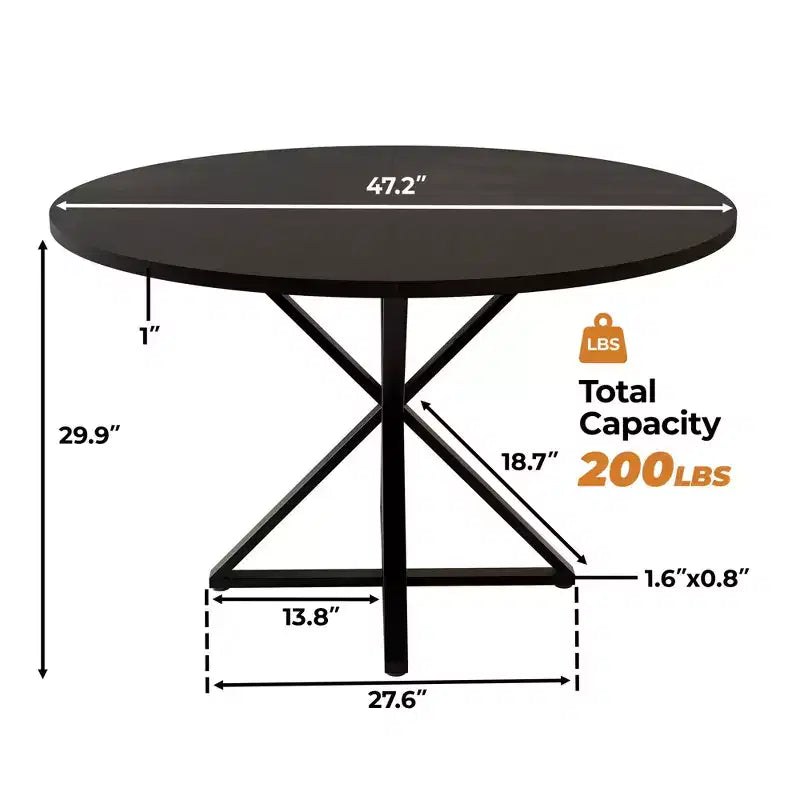 Table à manger ronde pour 4 personnes, table de salle à manger de 120 cm, table circulaire, table de salle à manger avec base en métal robuste, table de cuisine ronde pour salle à manger.