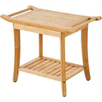 VEVOR Bamboo Shower Bench, 24 x 13.8 x 18.9 in, Waterproof Shower Stool Chair with Storage Shelf Handle, 300 lbs Load Capacity, Natural Bamboo