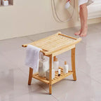 Banc de douche en bambou VEVOR, 61 x 35 x 48 cm, tabouret de douche étanche avec étagère de rangement et poignée, capacité de charge de 136 kg, bambou naturel