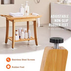 Banc de douche en bambou VEVOR, 61 x 35 x 48 cm, tabouret de douche étanche avec étagère de rangement et poignée, capacité de charge de 136 kg, bambou naturel