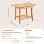 Banc de douche en bambou VEVOR, 61 x 35 x 48 cm, tabouret de douche étanche avec étagère de rangement et poignée, capacité de charge de 136 kg, bambou naturel
