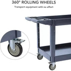 Chariot de service utilitaire à 2 étagères 227 kg, chariot à outils roulant robuste à 2 niveaux sur roues pour entrepôt, garage, cuisine, 4525