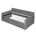Lit de repos rembourré simple avec tiroirs, support à lattes en bois, gris