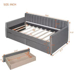 Lit de repos rembourré simple avec tiroirs, support à lattes en bois, gris