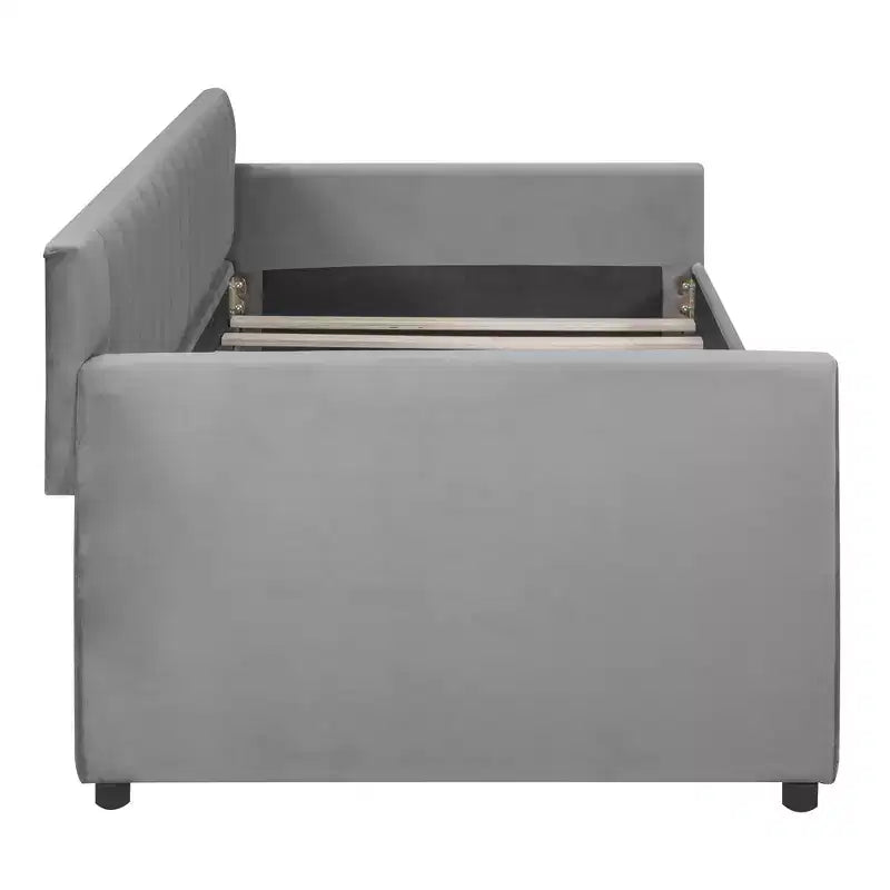 Lit de repos rembourré simple avec tiroirs, support à lattes en bois, gris