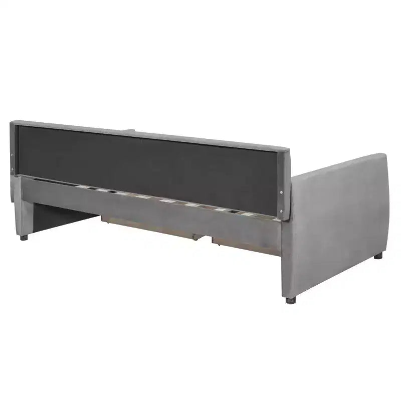 Lit de repos rembourré simple avec tiroirs, support à lattes en bois, gris