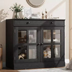 35.4 Sideboard Buffet Cabinet with Glass Door, Storage Cabinet with Drawer, Buffet & Sideboard for Dining Room, Kitchen, Living Room