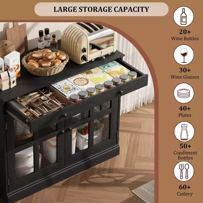 35.4 Buffet de salle à manger avec porte vitrée, meuble de rangement avec tiroir, buffet et console pour salle à manger, cuisine, salon