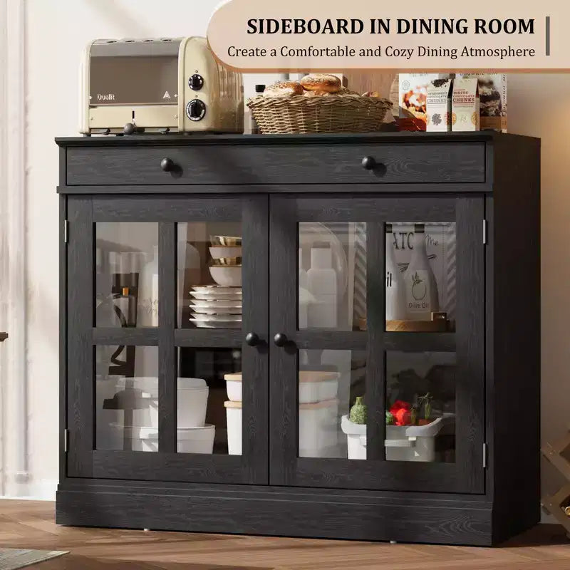 35.4 Buffet de salle à manger avec porte vitrée, meuble de rangement avec tiroir, buffet et console pour salle à manger, cuisine, salon
