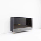 Commode à 6 tiroirs Okak avec poignées dorées et pieds en acier, grands tiroirs spacieux, meuble de rangement élégant pour l'organisation de la maison