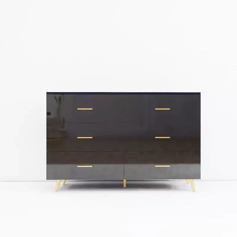 Commode à 6 tiroirs Okak avec poignées dorées et pieds en acier, grands tiroirs spacieux, meuble de rangement élégant pour l'organisation de la maison