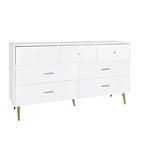 Commode à 6 tiroirs Okak avec poignées dorées et pieds en acier, grands tiroirs spacieux, meuble de rangement élégant pour l'organisation de la maison