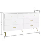 Commode à 6 tiroirs Okak avec poignées dorées et pieds en acier, grands tiroirs spacieux, meuble de rangement élégant pour l'organisation de la maison