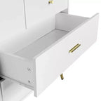 Commode à 6 tiroirs Okak avec poignées dorées et pieds en acier, grands tiroirs spacieux, meuble de rangement élégant pour l'organisation de la maison