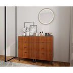 Commode à 6 tiroirs Okak avec poignées dorées et pieds en acier, grands tiroirs spacieux, meuble de rangement élégant pour l'organisation de la maison