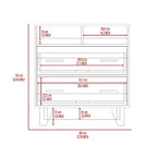 Commode Okak à 2 tiroirs avec étagères, 80 cm de large, rangement fin pour chambre/dortoir, double étagères ouvertes + tiroirs profonds, design minimaliste et peu encombrant