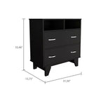 Commode Okak à 2 tiroirs avec étagères, 80 cm de large, rangement fin pour chambre/dortoir, double étagères ouvertes + tiroirs profonds, design minimaliste et peu encombrant