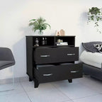 Okak 2-Drawer Dresser with Shelves 31.5 W Slim Storage for Bedroom/Dorm, Dual Open Shelves + Deep Drawers, Minimalist Space-Efficient Design
