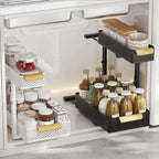 Organisateur sous évier, 2 paquets de rangement sous évier à 2 niveaux, étagère coulissante à tiroir pour armoire