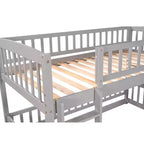 Lit superposé avec toboggan, lits superposés bas doubles avec clôture et échelle pour enfants et adolescents, blanc