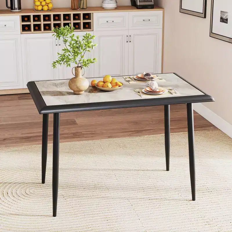 Costway Table de cuisine rectangulaire de 44 pouces avec cadre en métal, plateau en faux marbre, table de salle à manger