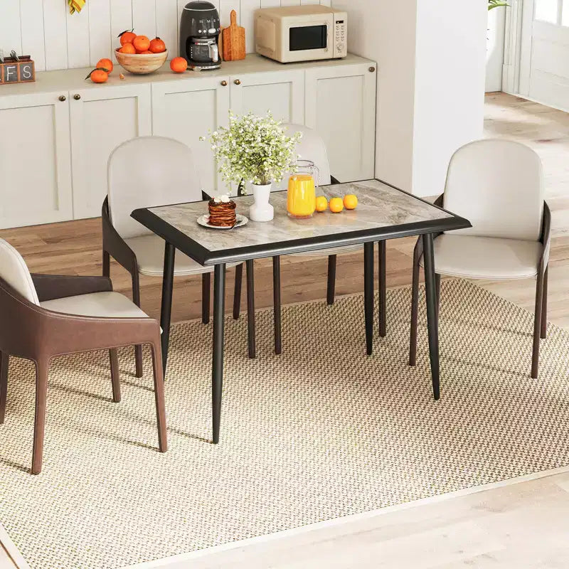 Costway Table de cuisine rectangulaire de 44 pouces avec cadre en métal, plateau en faux marbre, table de salle à manger