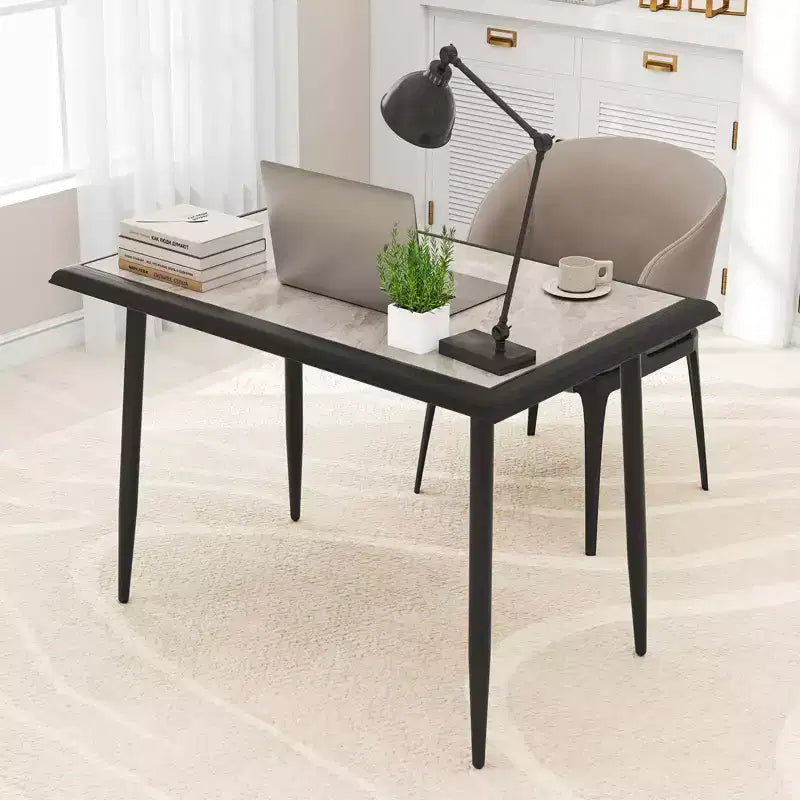 Costway Table de cuisine rectangulaire de 44 pouces avec cadre en métal, plateau en faux marbre, table de salle à manger