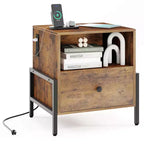 Costway Set of 1/2 Nightstand with Charging Station Bedside Table with Storage Shelf Side Table