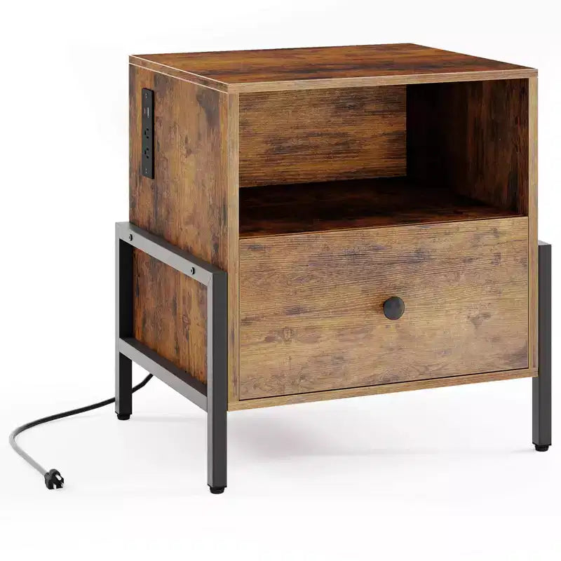 Costway Lot de 1/2 tables de chevet avec station de charge, table de nuit avec étagère de rangement, table d'appoint