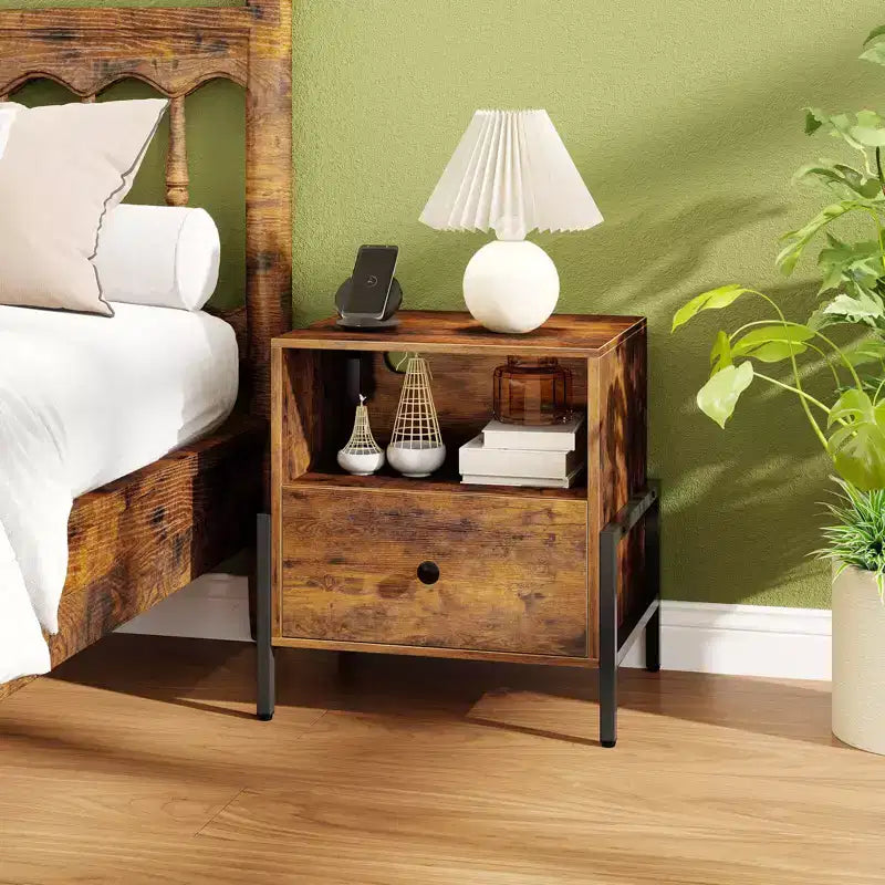 Costway Lot de 1/2 tables de chevet avec station de charge, table de nuit avec étagère de rangement, table d'appoint