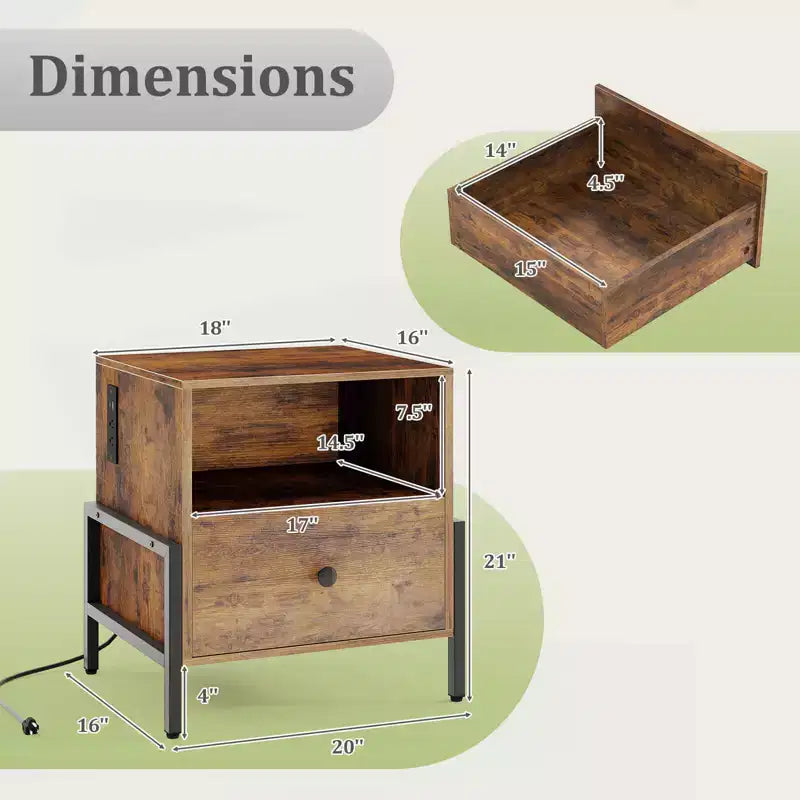 Costway Lot de 1/2 tables de chevet avec station de charge, table de nuit avec étagère de rangement, table d'appoint