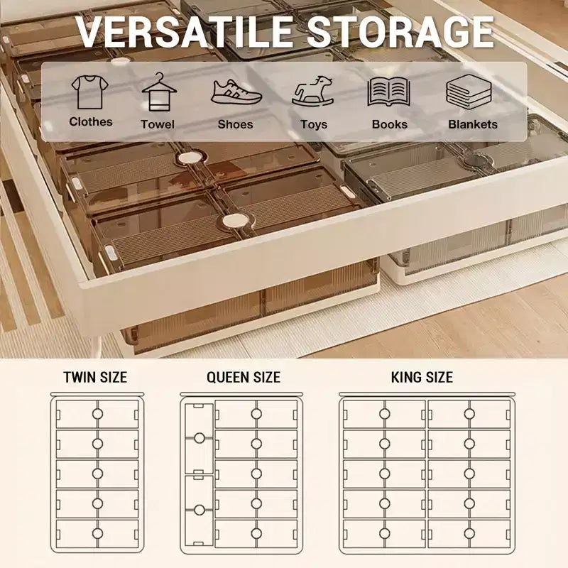 2 boîtes de rangement extra-larges en plastique - anti-poussière, rangement pliable sous le lit, transparent, avec roulettes, solution de rangement pour chambre.
