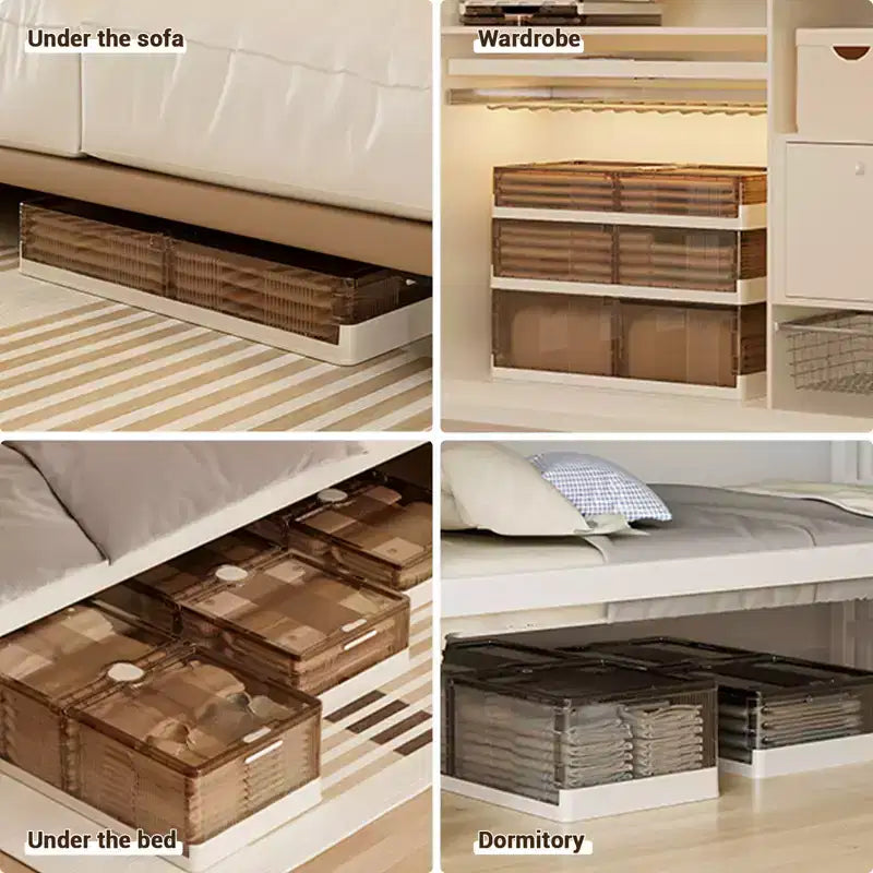 2 boîtes de rangement extra-larges en plastique - anti-poussière, rangement pliable sous le lit, transparent, avec roulettes, solution de rangement pour chambre.