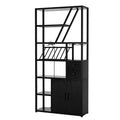 DobleePy Industrial Wine Bar Cabinet with Storage, Adjustable Shelves, Iron Frame, Sideboard Home Bar, for Kitchen, Dining, Black