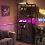 DobleePy Meuble Bar Industriel avec Rangement, Étagères Réglables, Cadre en Fer, Buffet de Bar, pour Cuisine, Salle à Manger, Noir
