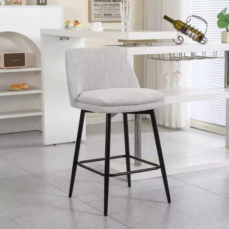 MAYEERTY Lot de 2 tabourets de bar pivotants de hauteur comptoir à 360 degrés, rembourrés, en lin blanc cassé de 65 cm pour îlot de cuisine et pub