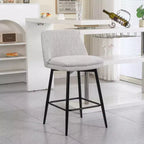 MAYEERTY Lot de 2 tabourets de bar pivotants de hauteur comptoir à 360 degrés, rembourrés, en lin blanc cassé de 65 cm pour îlot de cuisine et pub