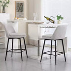 MAYEERTY Lot de 2 tabourets de bar pivotants de hauteur comptoir à 360 degrés, rembourrés, en lin blanc cassé de 65 cm pour îlot de cuisine et pub