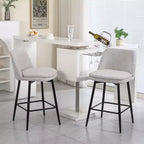 MAYEERTY Lot de 2 tabourets de bar pivotants de hauteur comptoir à 360 degrés, rembourrés, en lin blanc cassé de 65 cm pour îlot de cuisine et pub