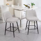 MAYEERTY Lot de 2 tabourets de bar pivotants de hauteur comptoir à 360 degrés, rembourrés, en lin blanc cassé de 65 cm pour îlot de cuisine et pub