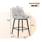 MAYEERTY Lot de 2 tabourets de bar pivotants de hauteur comptoir à 360 degrés, rembourrés, en lin blanc cassé de 65 cm pour îlot de cuisine et pub