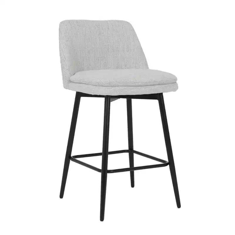 MAYEERTY Lot de 2 tabourets de bar pivotants de hauteur comptoir à 360 degrés, rembourrés, en lin blanc cassé de 65 cm pour îlot de cuisine et pub
